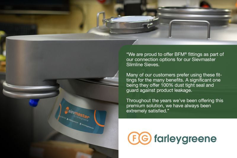 Farley Greene Quote explaining their new offering of BFM® connectors on their Sieves/Sifters