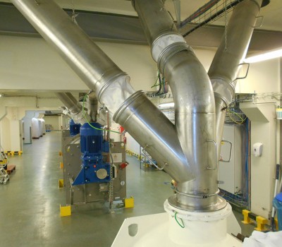BFM® connectors installed on pipe manifold feeding milk powder to a mixer